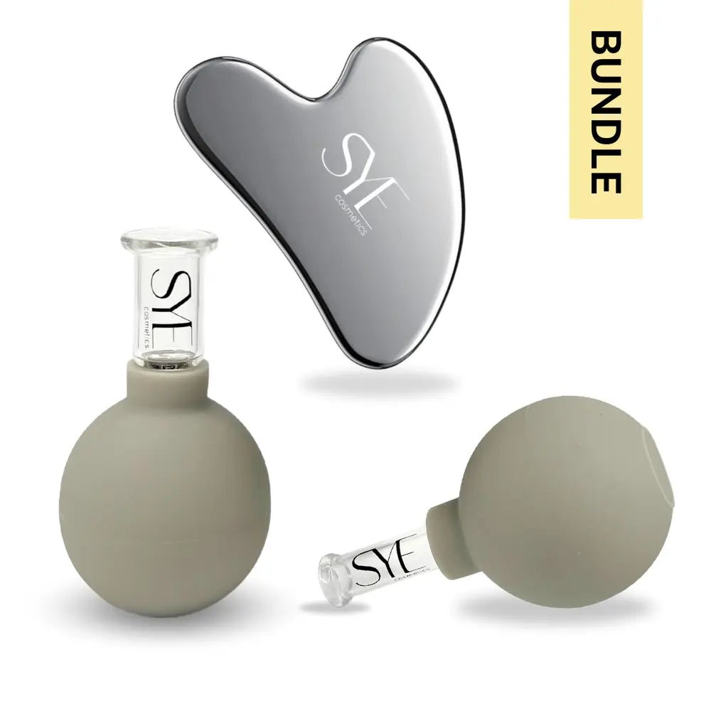 Set aus Gua Sha Stein und Schröpfgläsern