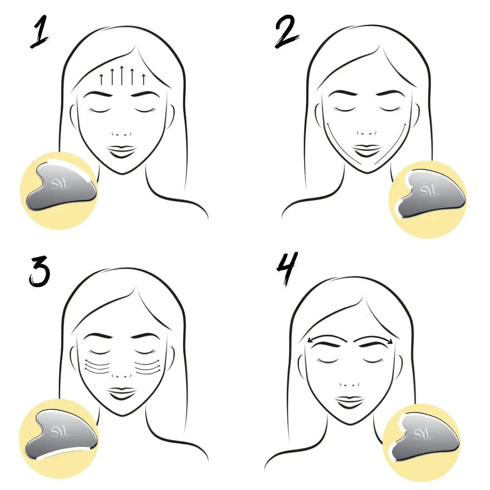 Gua Sha Anwendung in 4 Schritten erklärt als Grafik