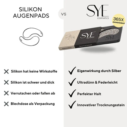 Augenpads Vergleich links Augenpads aus Silikon, rechts Augenpads aus Silber 