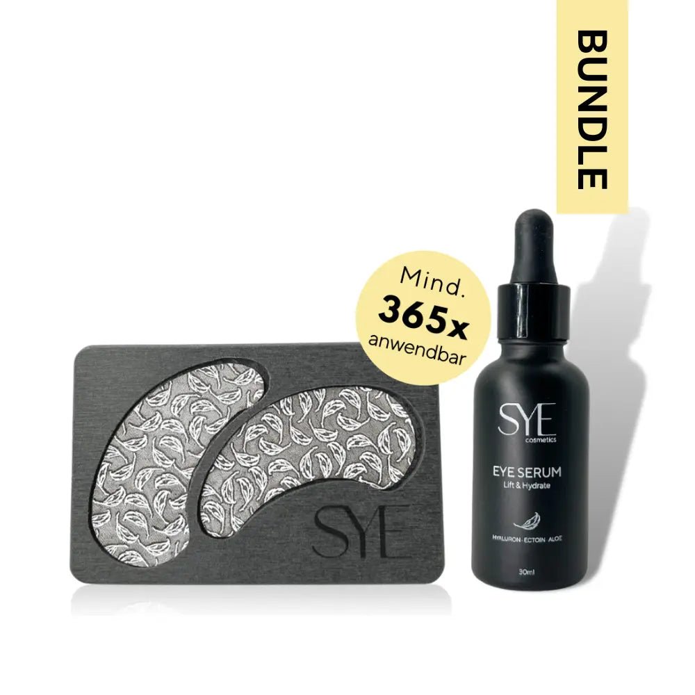 Bundle aus versilberten Augenpads und Hyaluron Augenserum
