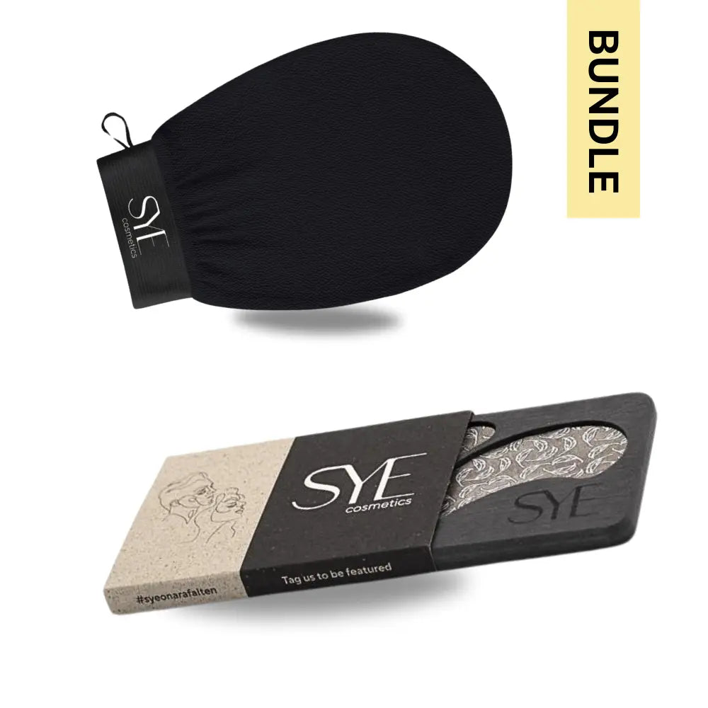Set aus Wiederverwendbaren Augenpads und einem Peelinghandschuh für optimale Hautpflege 